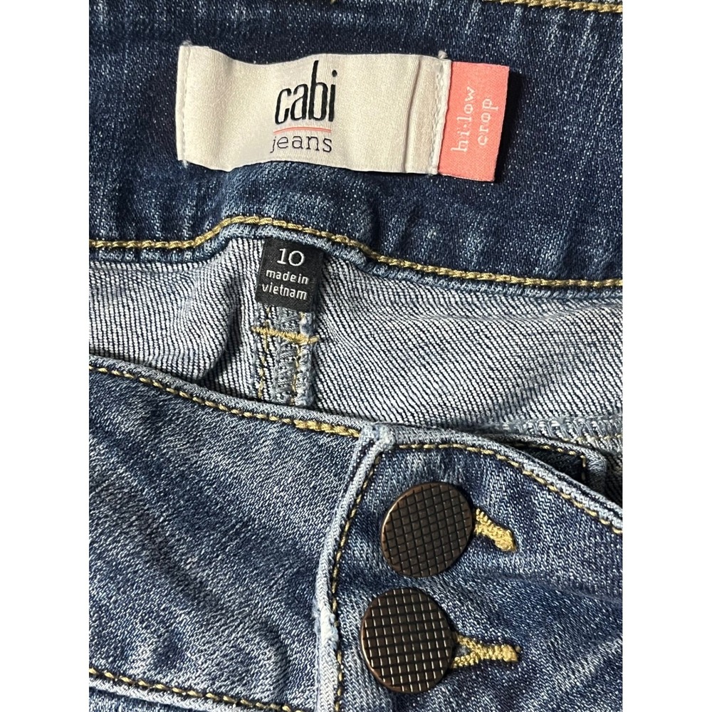 Cabi 6281 Hi-Low Crop Two-Tone Colorblock Jeans Blue Size 10 Womens Denim - Picture 4 of 9